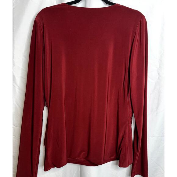 White House Black Market Womens Size XL Maroon Red Wine VNeck Long Sleeve Blouse - Picture 4 of 8